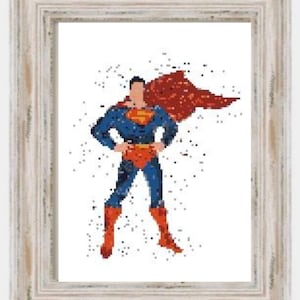 Watercolor Super Guy - PDF Digital Download, Modern Cross Stitch, Instant Download, Beginners Cross Stitch, Easy Cross Stitch, Superhero