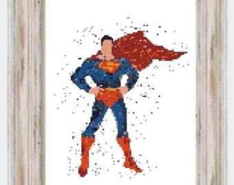 Watercolor Super Guy - PDF Digital Download, Modern Cross Stitch, Instant Download, Beginners Cross Stitch, Easy Cross Stitch, Superhero