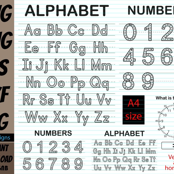 Alphabet Tracing Board Template With Letters and Numbers, Alphabet Stencil for Projects and Learning, Alphabet Tracing Board