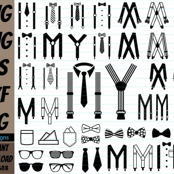 Suspenders SVG, Suspenders SVG, Tuxedo SVG, Bow Tie, Svg Boy, Gentleman Svg, baby suspenders svg, Groomsman svg, Neck tie svg