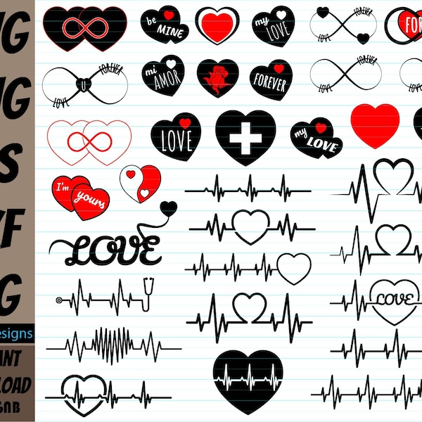 Valentine SVG, Love svg, Heart beat SVG, Valentine Day svg Bundle, Heartbeat Valentine's SVG, Valentine svg Designs, Vector Heart beat