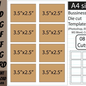 3.5"x2.5" Visitenkarten Vorlage Instant Download Ai PSD PDF SVG dxf png Formate A4 sheet Digitale svg Dxf Schnittdatei für Cricut Silhouette