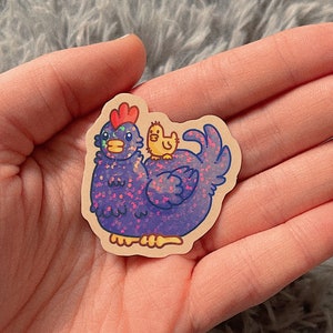 Holographic Glitter Blue Chicken Sticker / Stardew Valley Sticker / Bumper Sticker / Laptop Decal / Die-Cut Stickers