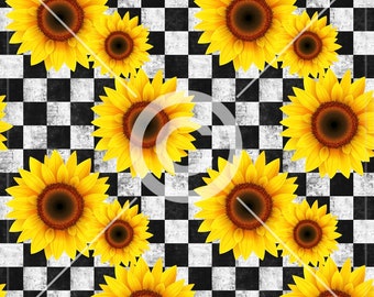 checkered with sunflowers