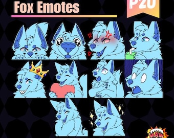 Fox emote-basispakket | Vulpine-emote-basispakket | Digitale download – klaar voor gebruik – set van 10 inch
