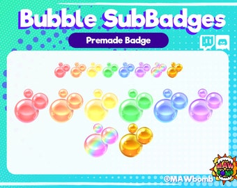 Bubble twitch sub badges | channel points | set of ten | 2 tiers