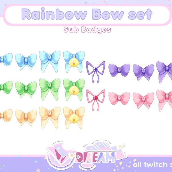 Rainbow Bows twitch sub badges | channel points | sets of five