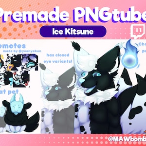 Ice Kitsune PNGtuber Set | Premade Pngtuber Twitch | Veadotube | Voice Reactive | furry Anthro