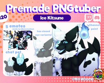Ice Kitsune PNGtuber Set | Kant-en-klare PNGtuber Twitch | Veadotube | Stemreactief | Furry Anthro
