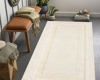 5x7 Cream Area Rug, Handmade Wool ! 6x8, 7x10, 8x11 ! Geometric Carpet, Bedroom Tufted Rug, Contemporary Living Room Carpet