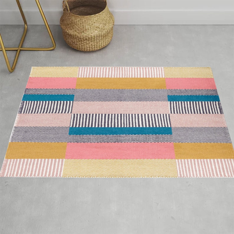 Area Rug 8x10 Hand Woven 7x10, 6x9, 6x8 Flat Weave Design Geometric Woolen Rug Living, Dining, Room Carpet image 3