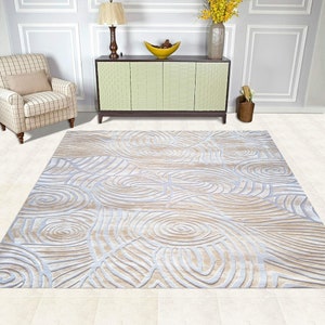 10x14 Viscose Rug, Hand Tufting Carpet, Ivory Wool 9x13, 8x12, 7x10 Geometric Design, Rectangle Shape, Bed, Living, Room Rugs image 7
