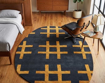 Alfombras tejidas a mano para sala de estar y dormitorio / Alfombra de lana con diseño geométrico abstracto estilo Bauhaus
