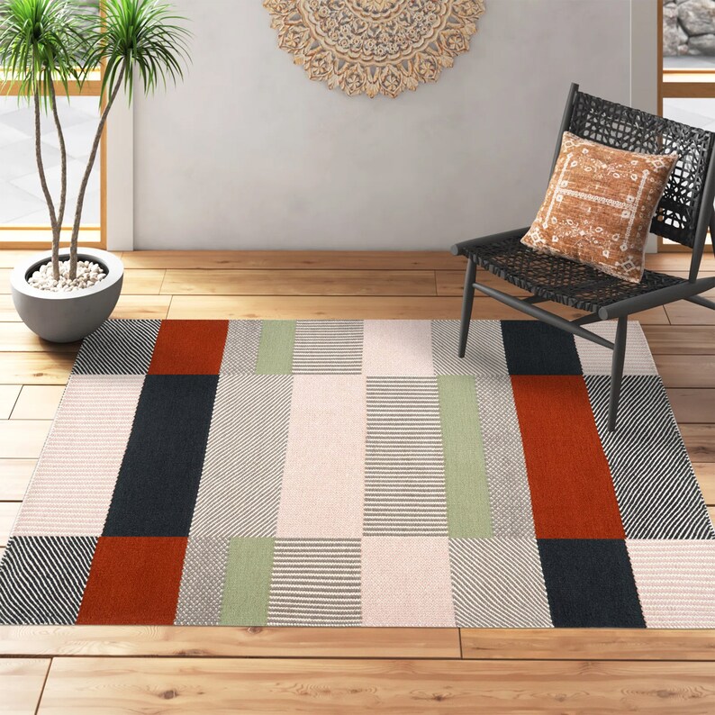 7x10 Woven Rug Geometric Carpet 8x11, 9x13, 10x14 Flat Weave Handmade Rugs Bed, Living Room Carpets image 1