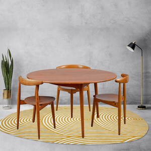 5x6 Oval Yellow Wool Rug | Scalloped Design | Hand Tufted | Modern Bedroom Rugs