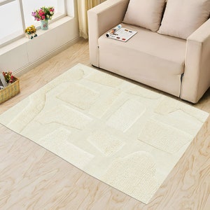 White Area Rug 6x9 Handmade 7x10, 8x11, 9x13 Bed, Living Room Carpets Hand Woven Rugs Geometric Design Flat Weave Carpet image 3