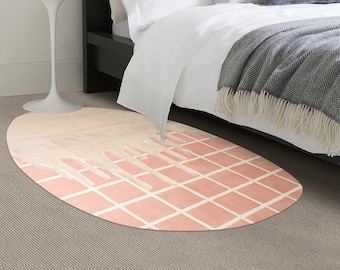 Hand Tufted Wool Area Rug: Pink Geometric Oval Carpet
