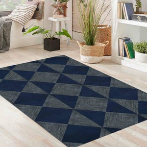 Blue Wool Rug | Handmade | 7x10, 5x8, 6x10, 8x13 | Tufted Area Rugs | Floor Carpet | Contemporary Design | Bedroom, Living Room