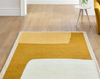 Mustard Wool Rug ! Hand Tufted Rug ! 7x10, 8x10, 9x10 ! Geometric Area Carpet ! Fluffy Wool ! Contemporary Bed, Living, Kids Room