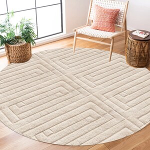 8x8 Round Rug, Handmade Carpet, Knitted Wool ! 7x7, 6x6, 5x5 ! Beige Area Rugs, Bed, Living, Room, Hallway Carpets