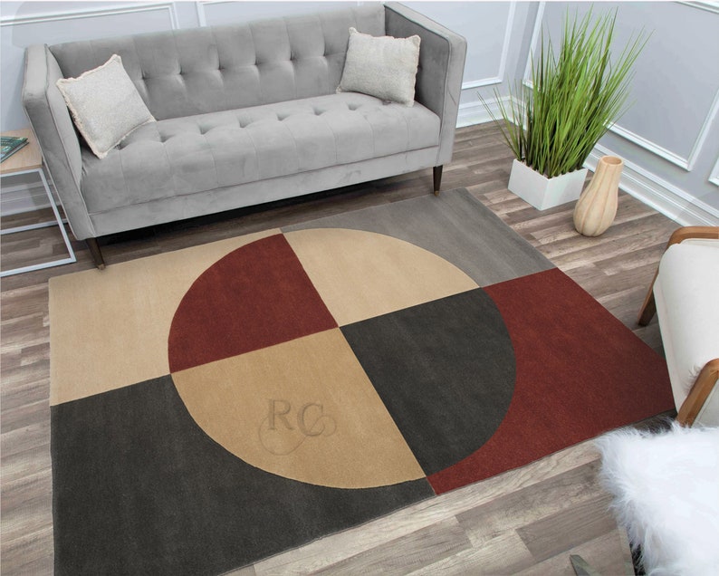 8x10 Geometric Rug ! Handmade ! Grey Area Rugs ! 7x10, 6x9, 5x8 ! Tufted Wool Carpet ! Bed, Living, Room, Hallway Carpets