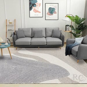 Tufted Wool Rug 9x13 ! Handmade Carpet ! Area Rug 8x10 ! 7x10, 6x9, 5x8 ! Ivory Grey Color ! Geometric Design ! Bed, Living, Room, Hallway
