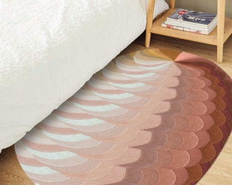 Hand Tufted Wool Oval Rug: Pink Rust Geometric Area Rug