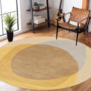 Yellow Round Rug, Hand Tufted, Modern Wool Rug, 9x9, 10x10, 12x12, 13x13, Large Area Rugs, Handmade Rugs, Living Room Rugs