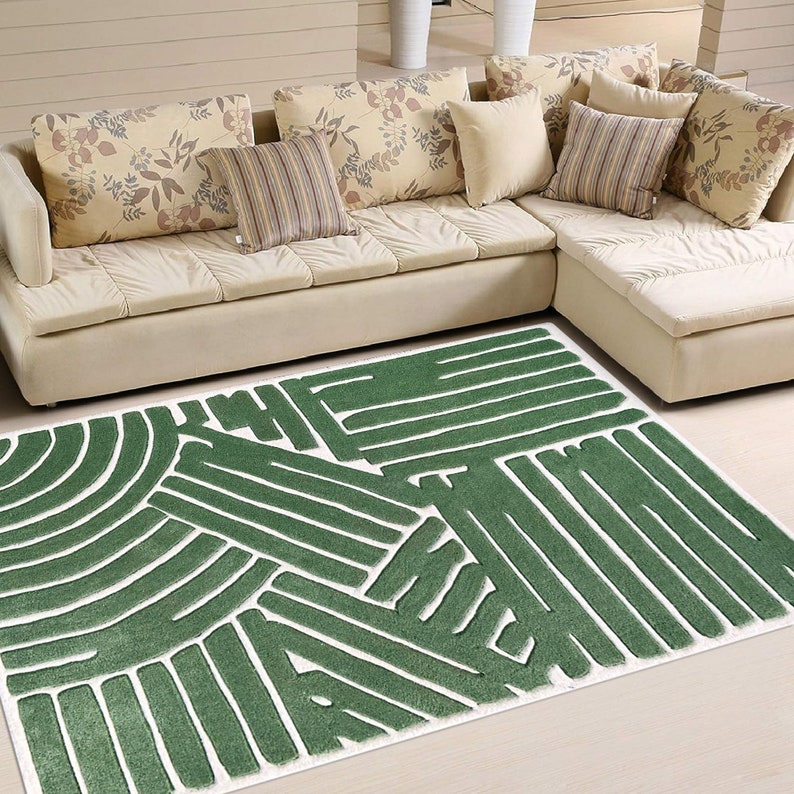 5x8 Green Area Rug ! Hand Tuffed ! Geometric Wool ! 6x9, 7x10, 8x11 ! Bed, Living, Room Carpets ! Rectangular Rugs