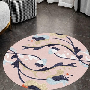 Round Tufted Rug 9x9, Wool Tufte, Geometric Carpet 8x8, 7x7, 6x6 5x5 Pink Area Rugs, Hallway, Dining, Bed, Room Carpets image 6