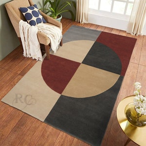 8x10 Geometric Rug ! Handmade ! Grey Area Rugs ! 7x10, 6x9, 5x8 ! Tufted Wool Carpet ! Bed, Living, Room, Hallway Carpets