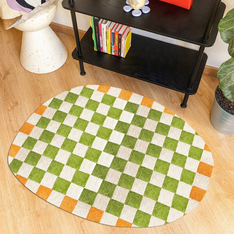 Hand Tufted Rug 5x8, Geometric 6x9 Wool, Orange Green Rugs ! 7x10, 8x11, 9x12 ! Oval Area Carpet, Bed, Living, Room, Hallway