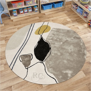 Grey Area Rug 8x8 Hand Tufted Carpet 9x9, 10x10 Round Rugs, 7x7 Bedroom Carpet, Geometric Wool, Living, Kids, Room, Hallway Carpets image 1