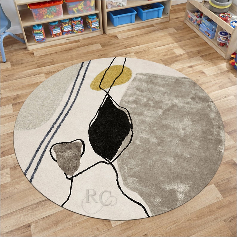 Grey Area Rug 8x8 Hand Tufted Carpet 9x9, 10x10 Round Rugs, 7x7 Bedroom Carpet, Geometric Wool, Living, Kids, Room, Hallway Carpets image 1