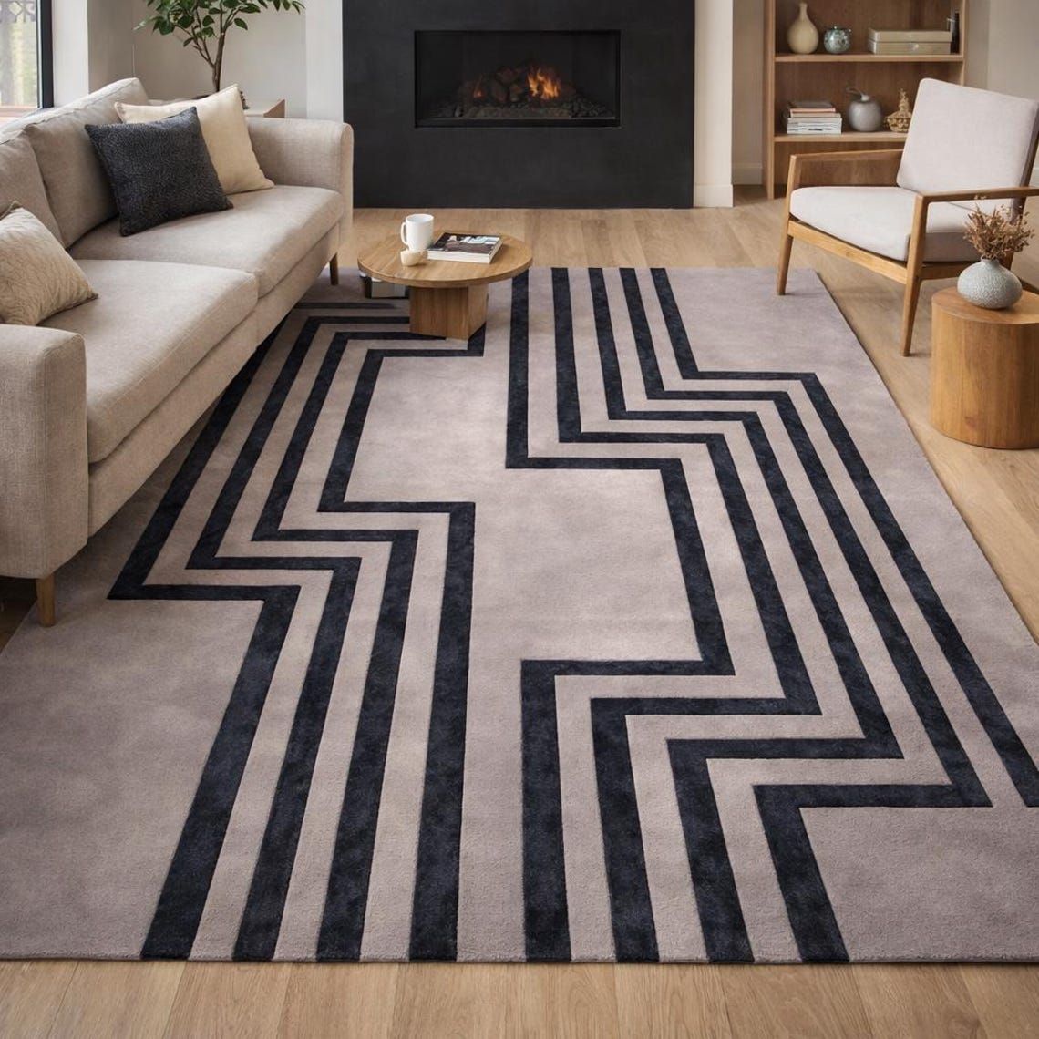 Modern Rug Pattern Gray Grey Modern Hand Tufted Wool Viscose Area Rug - Abstract Geometric Line ...