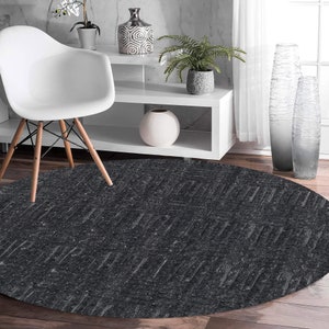 Black Area Rug 5x5 ! 6x6 Living Room Carpet ! Geometric Wool ! 7x7, 8x8, 9x9 ! 10x10 Hand Knotted Rugs ! Round Shape
