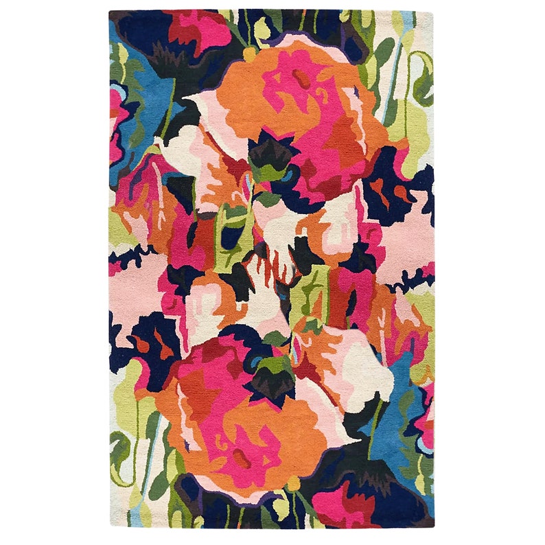 Tufted Floral Rug, Wool Rugs, Modern Rugs, 6x9, 5x7, 8x10, 8x11, Contemporary Carpet, Living Room Rugs, Bedroom Carpet