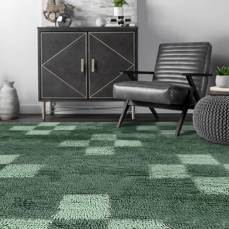 Green Area Rug 8x11 Hand Knotted Carpet Geometric Wool 8x10, 7x10, 6x9 Bed, Living, Room Carpets Rectangular Rugs image 5