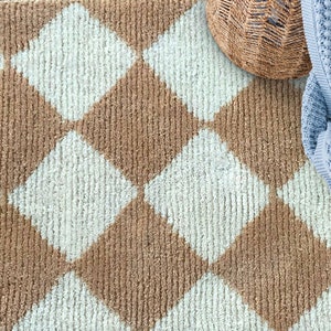 Wool Tuft Rug 5x8, Geometric Carpets, Tan White Rugs ! 6x9, 7x10, 8x11 ! Bed, Living, Kids Room Carpet, Handmade