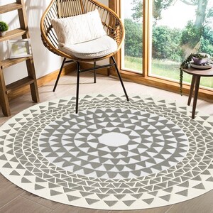 Round rug 5x5 ! White and Grey color ! 6x6, 7x7, 8x8, 9x9 ! Bedroom, Living room ! Tufted area rugs ! Geometric wool ! Custom available