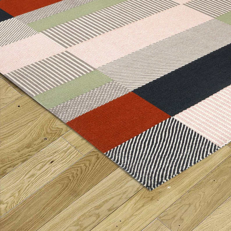 7x10 Woven Rug Geometric Carpet 8x11, 9x13, 10x14 Flat Weave Handmade Rugs Bed, Living Room Carpets image 2
