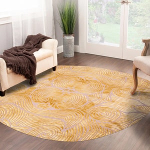 Area Rug 5x7 Hand Tuffed Carpet Oval Rugs 6x8, 7x10, 8x11 9x13 Living Room Carpets Geometric Wool Beige and Mustard Color image 6