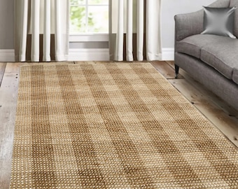 Area Rug 8x10 ! Hand Weaved Carpet ! 9x13, 10x14 ! Bedroom Rugs ! Geometric Wool ! Mustard Color ! Living Room Carpets