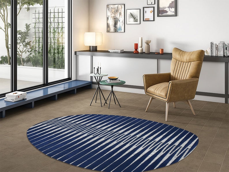 Oval Wool Rug 6x8, Blue Color, Hand Tufting Carpet ! 7x10, 8x11, 9x13 ! 10x14 Area Rugs, Geometric Design, Bed, Living Room Carpets