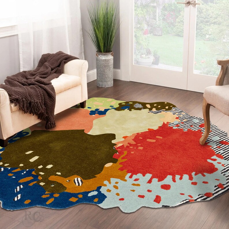 Abstract Rug 8x10 9x11, 10x13, 11x13 Handmade Irregular Shape Carpet Tufted Wool Rugs Bed, Living, Kids, Room Carpets image 6