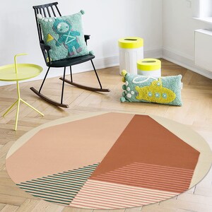 Hand Woven, Geometric Carpet, Round Rug, 9x9, 10x10, 11x11, 12x12, Woven Wool Rugs, Living Room Carpet