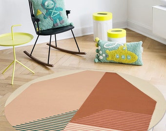 5x5 Round Rug ! Hand Woven Carpet ! 6x6, 7x7 ! 8x8 Beige Area Rugs ! 9x9 Living Room Carpets ! Geometric Design ! Bedroom, Hallway