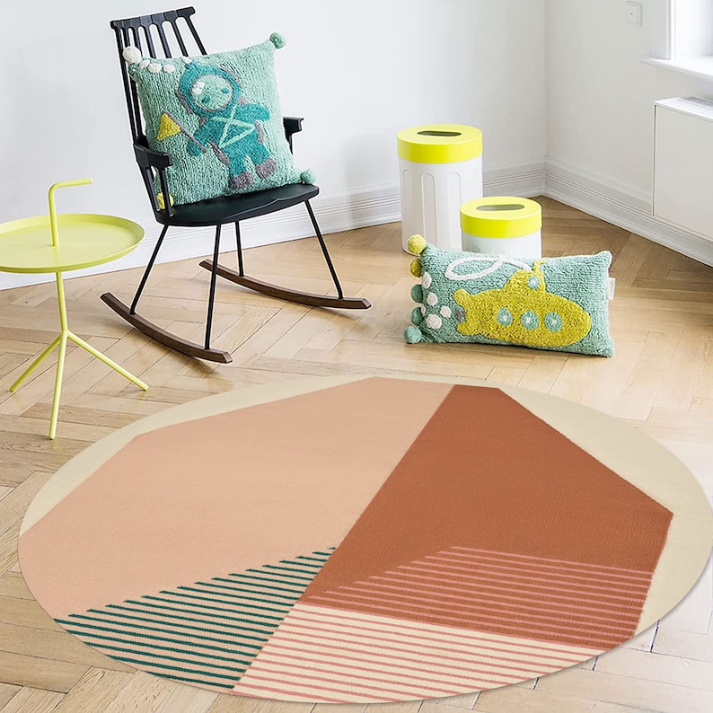 Hand Woven, Geometric Carpet, Round Rug, 9x9, 10x10, 11x11, 12x12, Woven Wool Rugs, Living Room Carpet