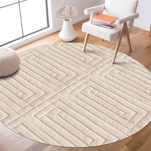 8x8 Round Rug, Handmade Carpet, Knitted Wool ! 7x7, 6x6, 5x5 ! Beige Area Rugs, Bed, Living, Room, Hallway Carpets