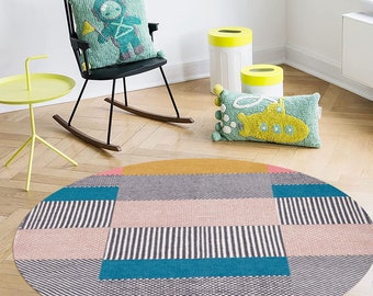 10x10 Round Rug ! 9x9, 8x8, 7x7 ! 6x6 Living Room Carpet, Handmade, Geometric Design, Woolen Area Rugs, Bedroom, Hallway Carpets